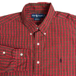 Ralph Lauren‎ Mens Large Red Black Plaid Blake Long Sleeve Button Down Shirt